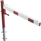 Swing barrier | with pull rope reinforcement | for casting in concrete, hot-dip galvanized and white coated with red reflecting stripes | Barrier arm length: 1500 mm | with Euro profile cylinder lock